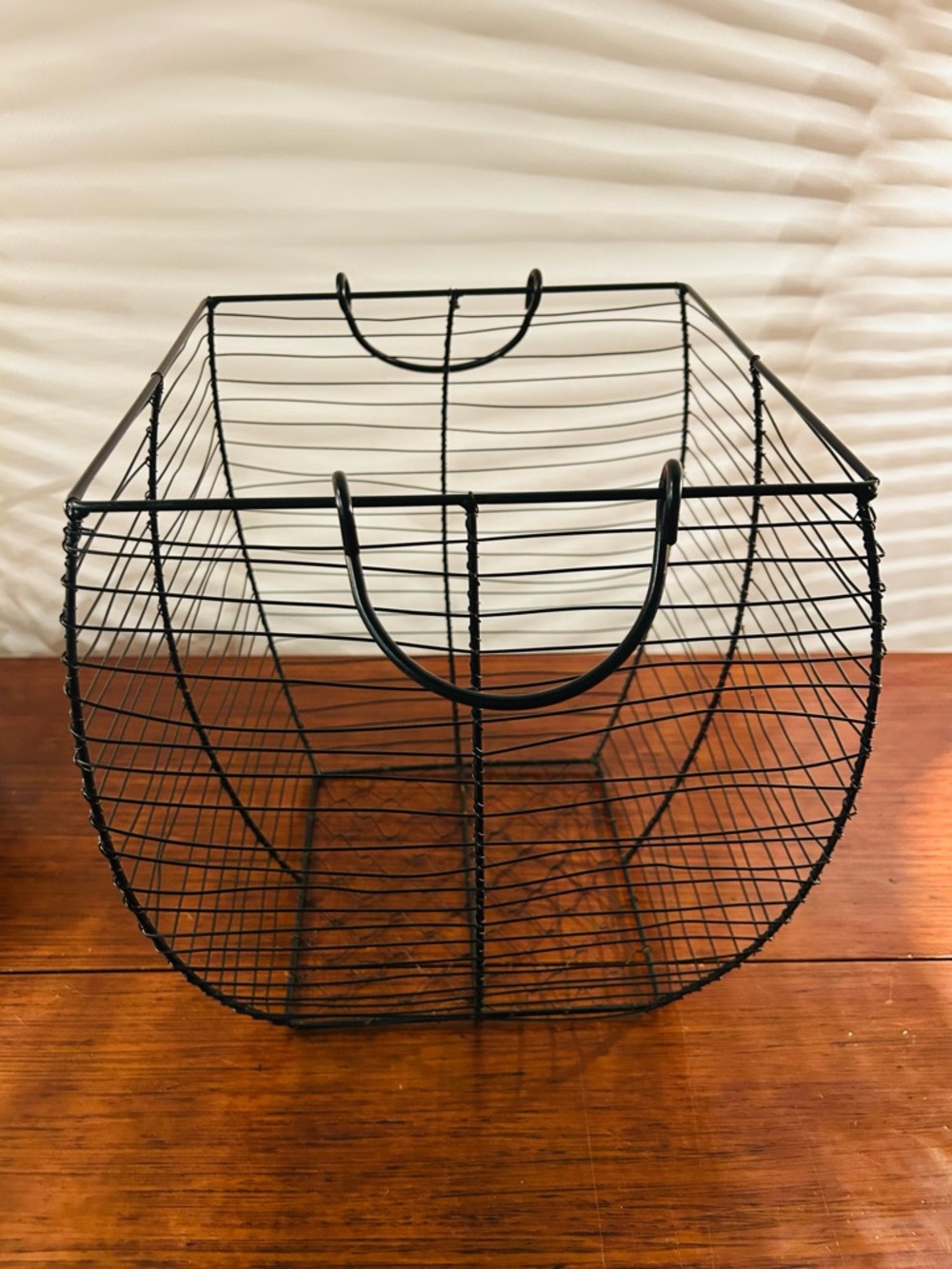 Black Wave Decorative Wire Storage Basket w/ Handles-13” Height/10.5” top diam